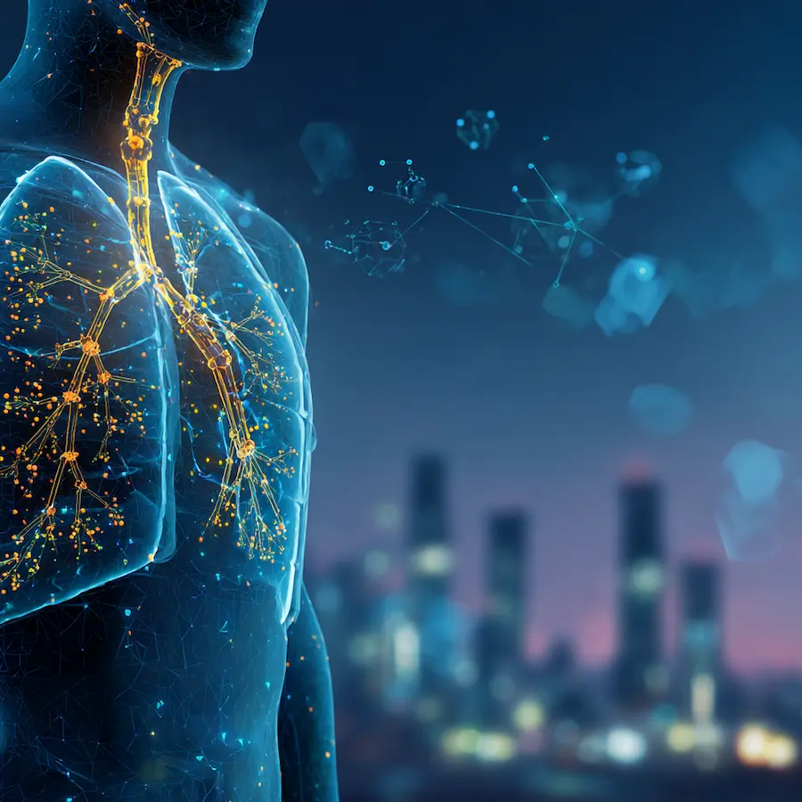 A futuristic silicon scalpel analyzing cancer molecular data with a backdrop of Seoul skyline, representing South Korea's 2026 strategic pivot to AI-precision oncology and multi-modal health assets.