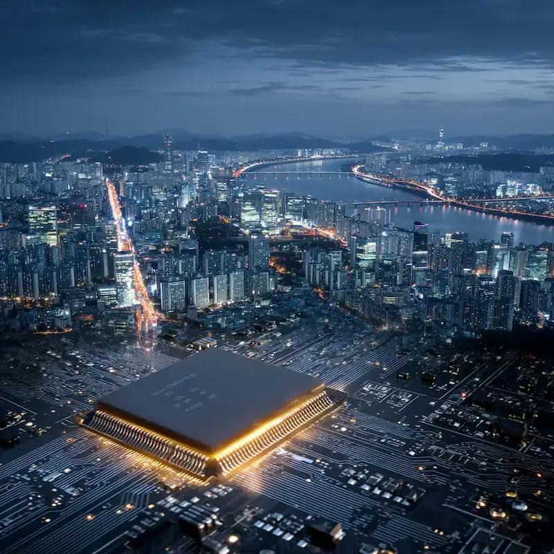 A sophisticated 3D infographic illustrating South Korea’s economic trajectory, featuring the 71% tertiary attainment rate and the record-breaking US$709.7 billion total exports achieved in 2025.