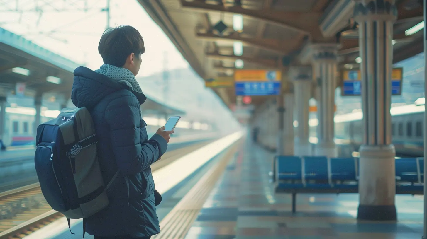 Foreign traveler at a Korean train station preparing to explore regional Korea beyond Seoul