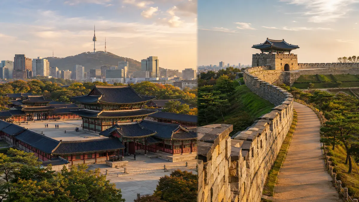 Seoul palace skyline and Suwon Hwaseong Fortress for a 5-day Korea itinerary